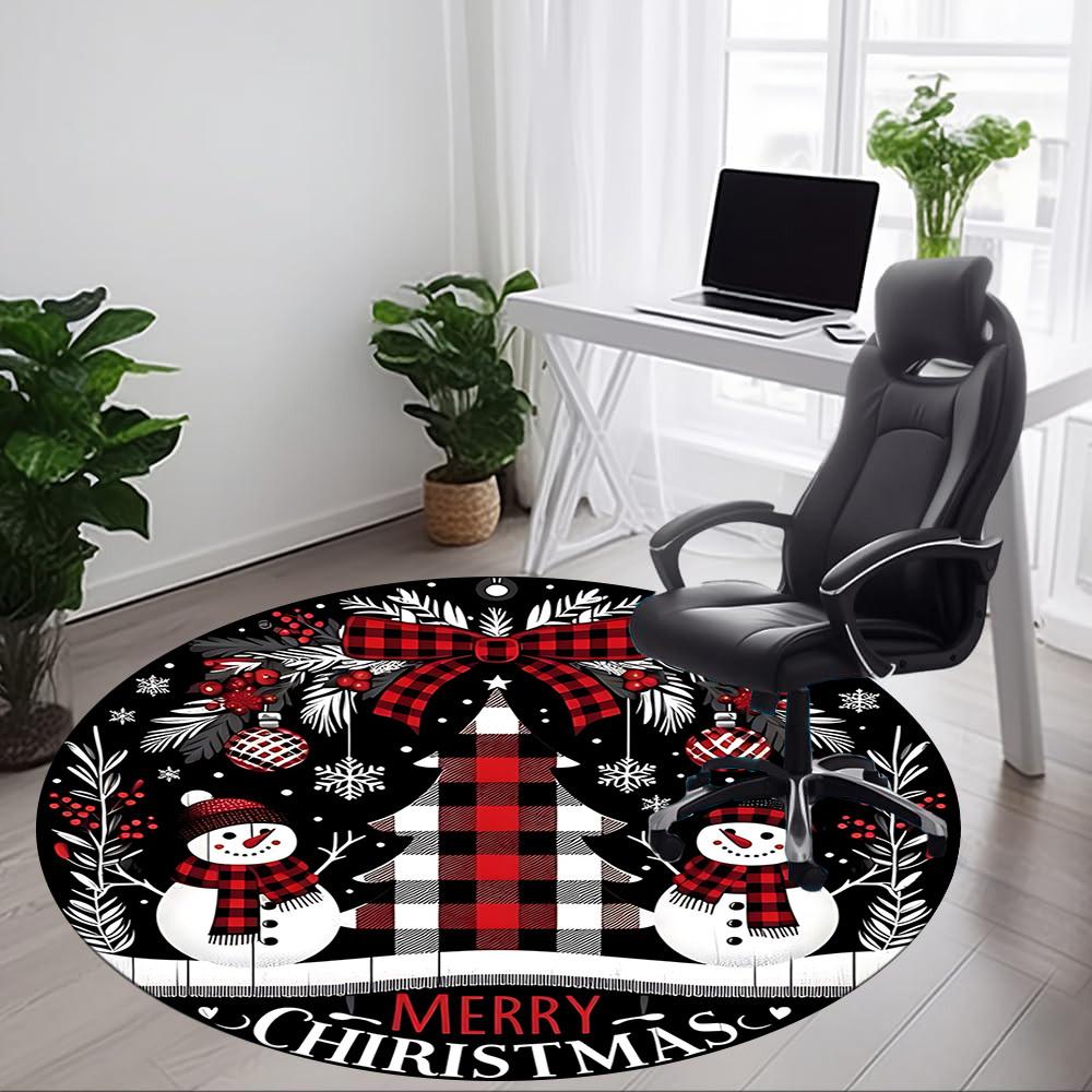 1pc Christmas Snowman Ornament Chair Carpet for Office, Round Non Slip Durable Large Size Office Carpet, Suitable for Office