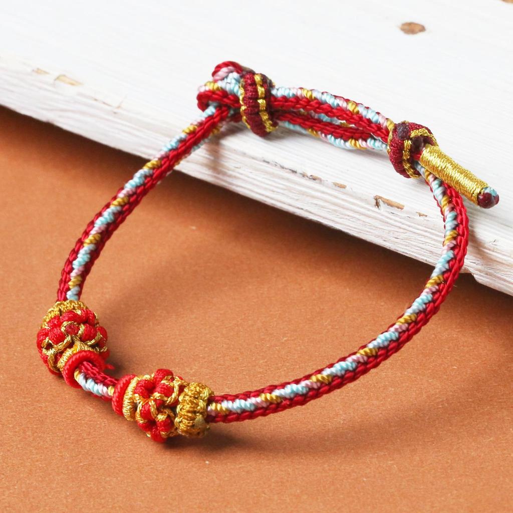 Dunhuang Handmade Red Bracelet for Women and Men, DIY Tibetan Style with Optional Gold Beads