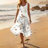 Women Sleeveless Floral Print Casual Dress V Neck Irregular Hem Mid Length Summer Dress Lightweight Comfortable Fabric