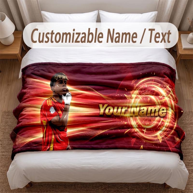 Lamine Yamal Printed Flannel Blanket Custom Name Text Soft Warm Throw For Bedroom Holiday Gift