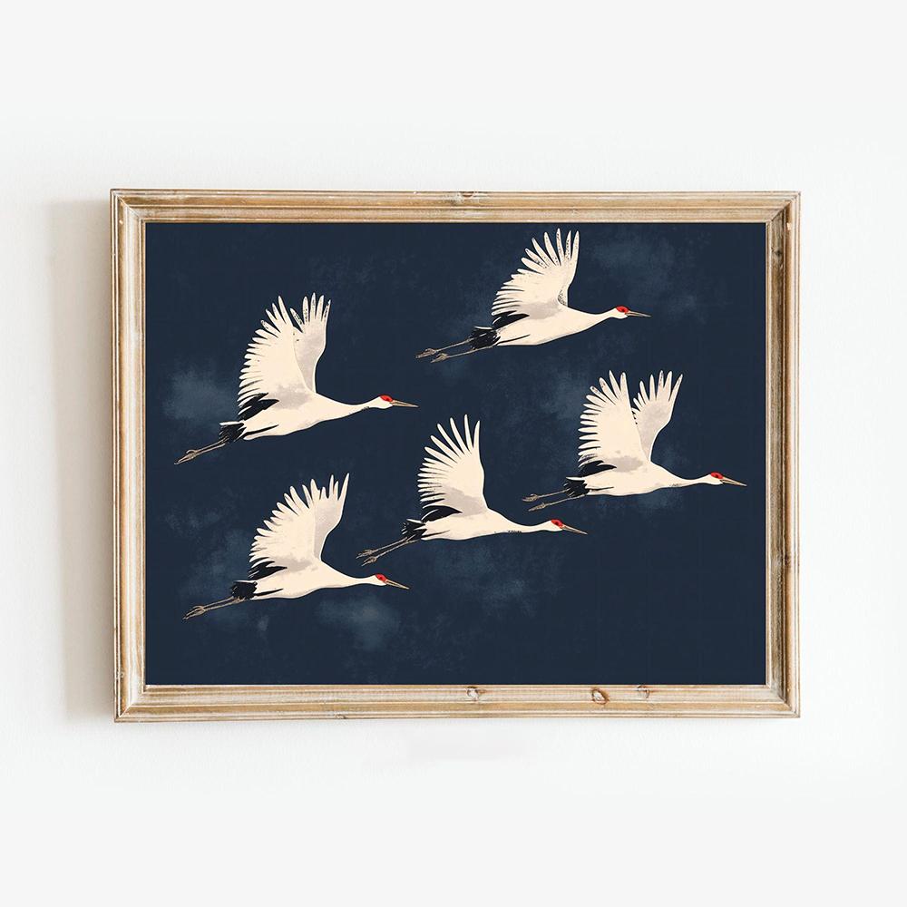 Salbeigrün Gold Japandi Kunstdruck Fliegende Vögel Wandkunst Abstrakte Sonnenkunst Wohnzimmerdeko Japanische Wandkunst Schlafzimmerdeko Geschenk