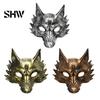 Langlebige leichte Karneval-Requisiten Schwarze Goldene Wolf Halloween-Maske, 3D PU-Schaum Mardi-Gras-Party Einzigartige Festival-Masken für Cosplay-Requisiten, Maskenball