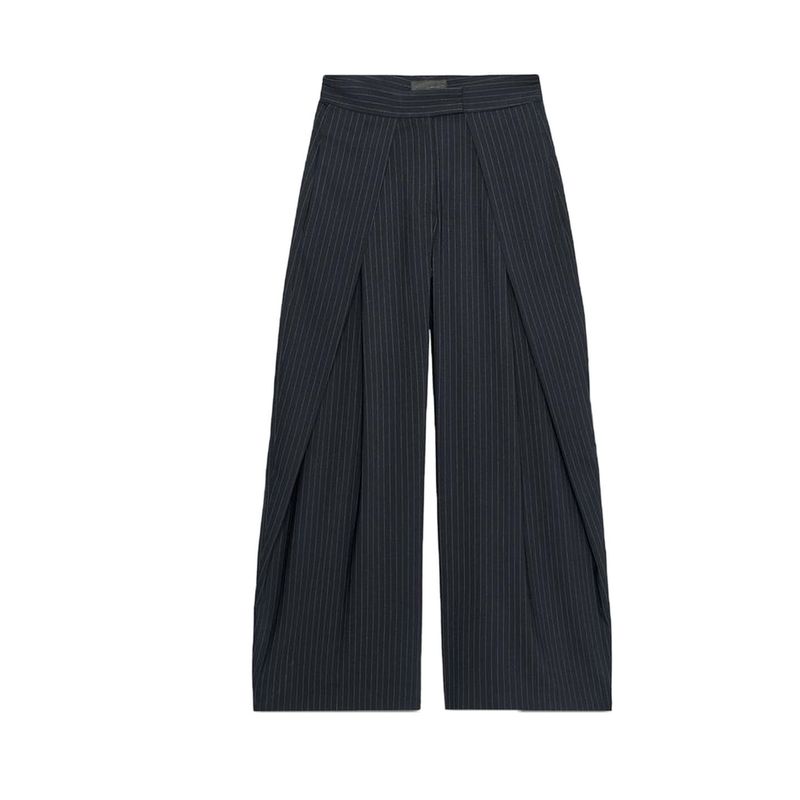 

Autumn New Women clothes Metal Hook Buckle Pleated Design Commuter Thin Stripe High Waist Trousers 8219037 Stripes L