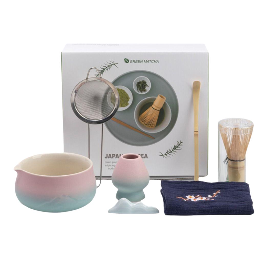 

7pcs Gradual Yin Carving of Distant Mountains Matcha Whisk Set Matcha Making Kit Tea Lovers розовый зеленый