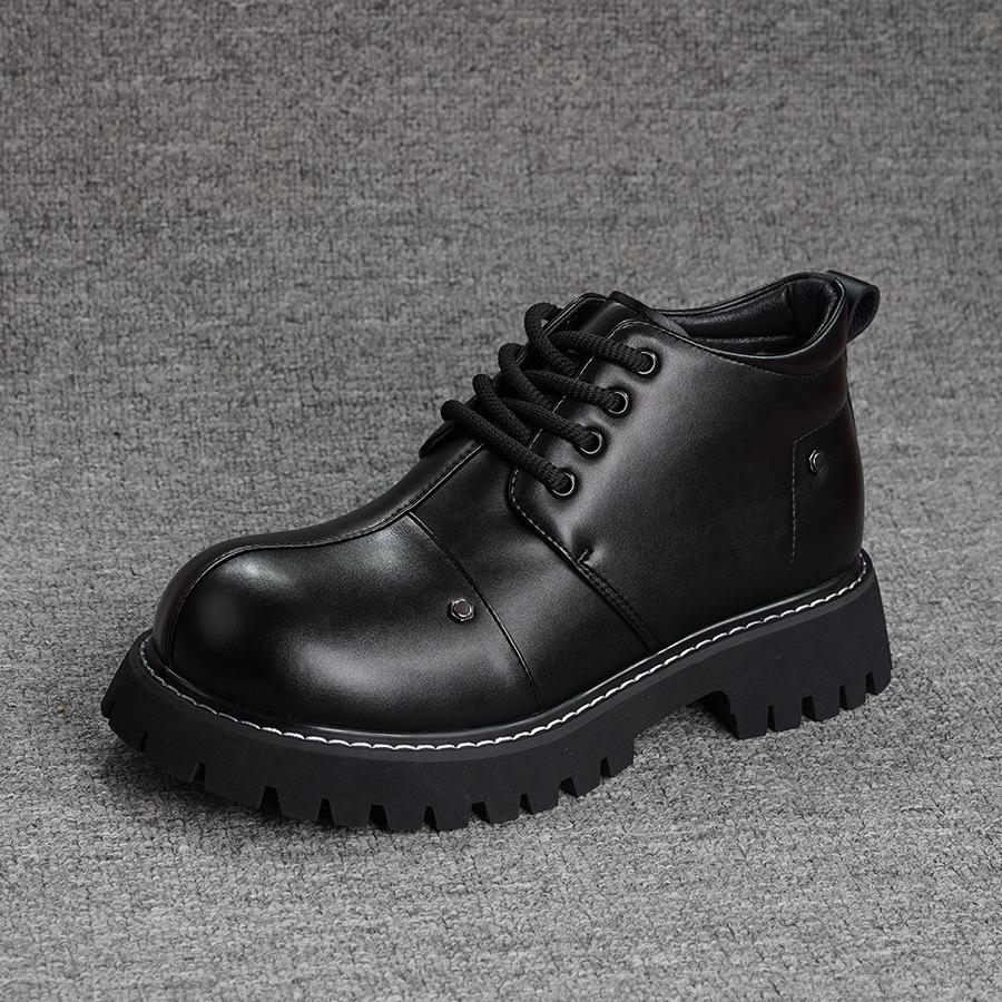 

Spring new business casual leather shoes fashion commuter derby shoes British style classic retro tooling leather shoes 44 чёрный