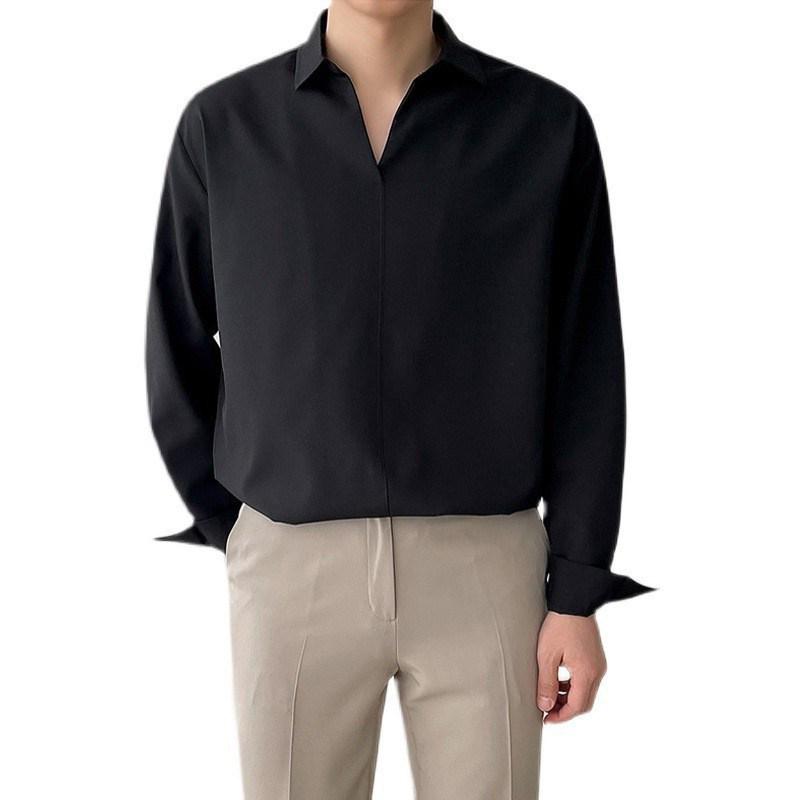 Men's Korean Style V-Neck Long-Sleeve Pullover Shirt - Trendy Bad Boy Design for Spring and Autumn