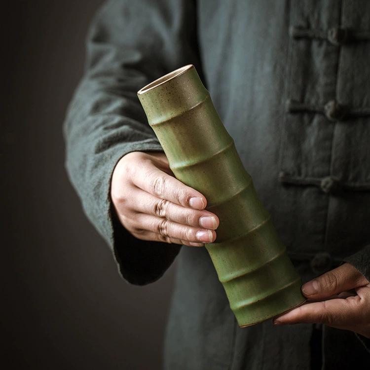 Zen Bamboo Joint Wall Hanging Vase: Ceramic Flower Holder for a Simple, Creative Arrangement.