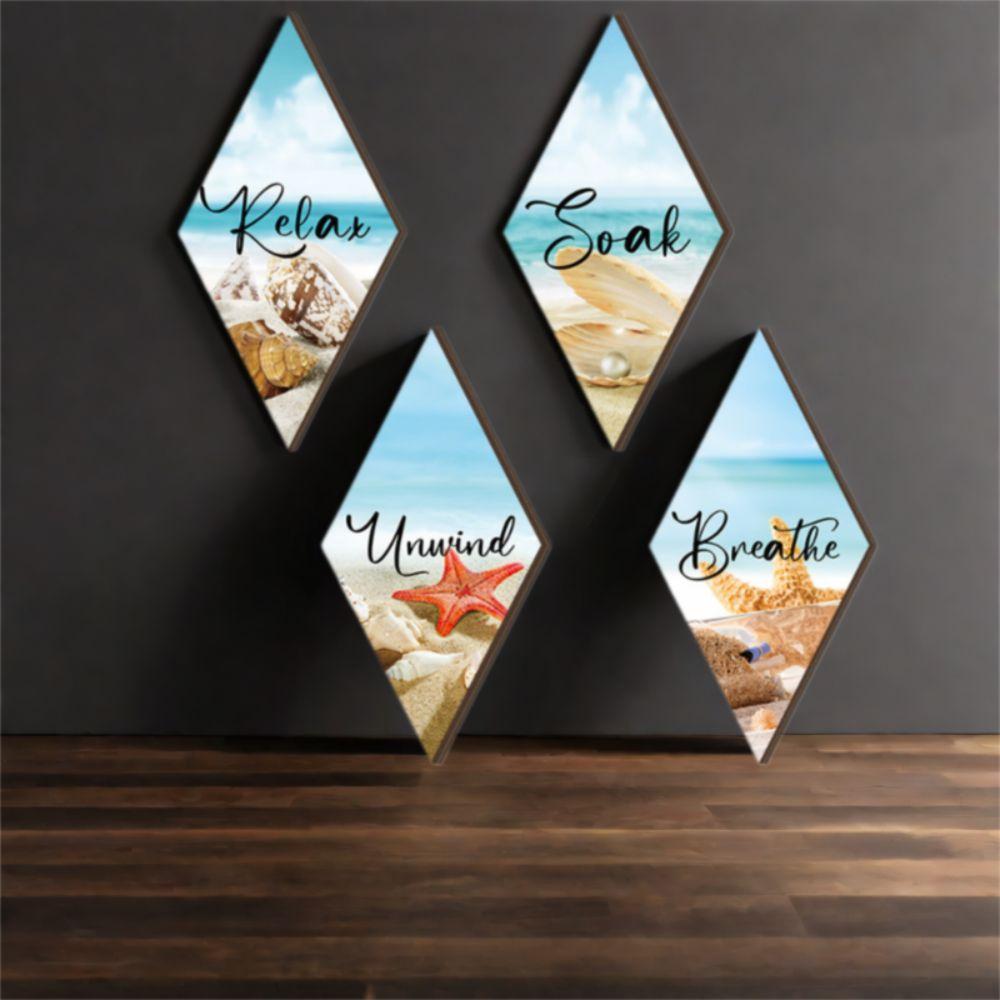 4pcs Shell Beach Hanging Signs Wall Art Ocean Animal Ornaments  Living Room Home Decor