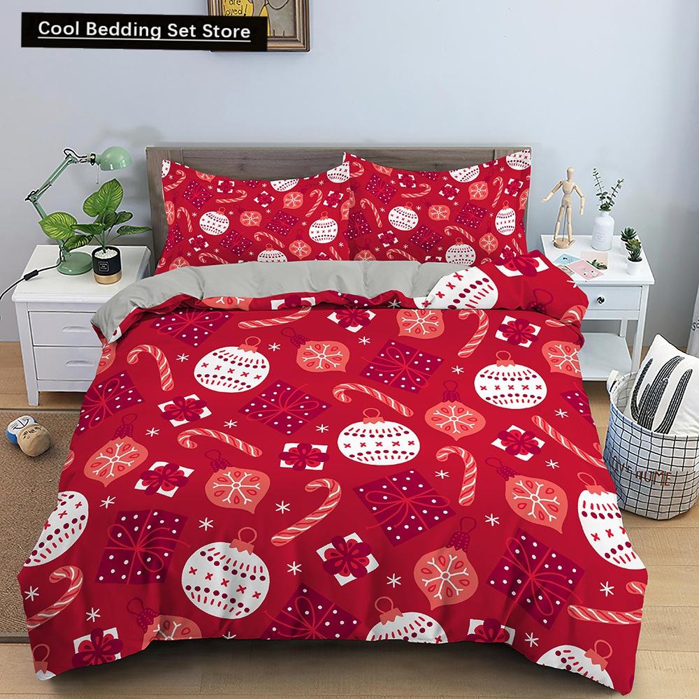 Red Christmas King Queen Duvet Cover Cartoon Santa Claus Bedding Set for Kid Boy Girl Happy Holiday 2/3pcs Polyester Quilt Cover