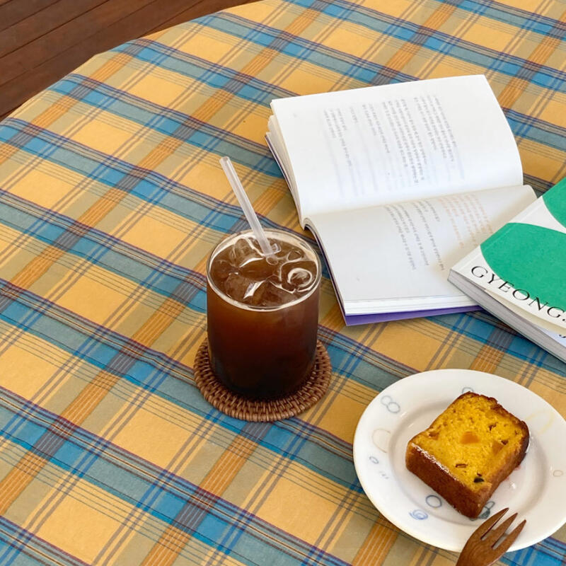 Vintage Check Waterproof Tablecloth 2-Person Square Yellow