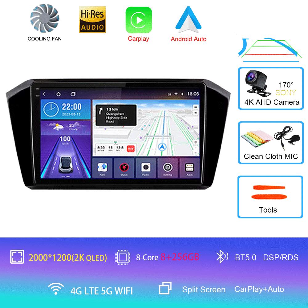For VW Passat B8 2015 2016 2017 - 2020 Android 14 Car Radio Multimedia Player Autoradio GPS Navigation Wireless Carplay QLED 4G