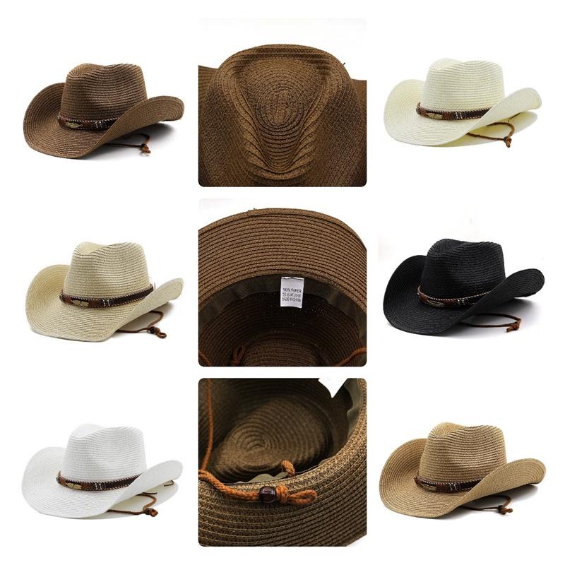 Adjustable Hat Cowboy Straw Hats Outdoors Beach Sunhat Large Brim Riding Horse