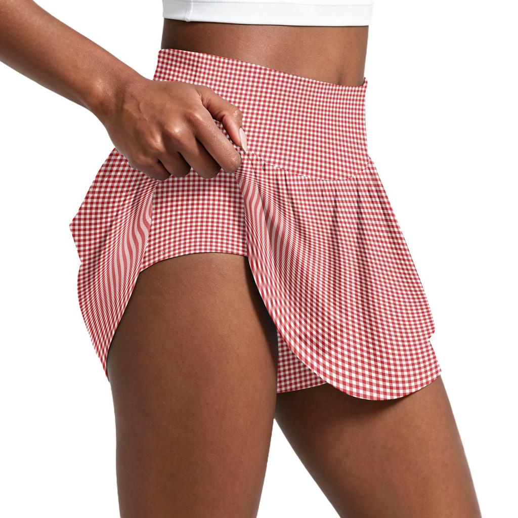 Women's Vintage Print Casual Sports Skirt Pleated Tennis Skort with Built-In Shorts Suitable for Running Yoga and Fitness Activities