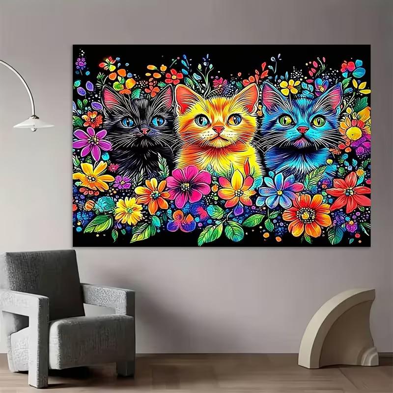 2D Colorful Kittens & Flowers Backdrop Cloth, Bright Art Photo Background