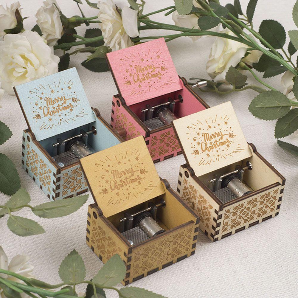 Classical New Year Wooden Music Box Merry Christmas Musical Boxes Hand Crank