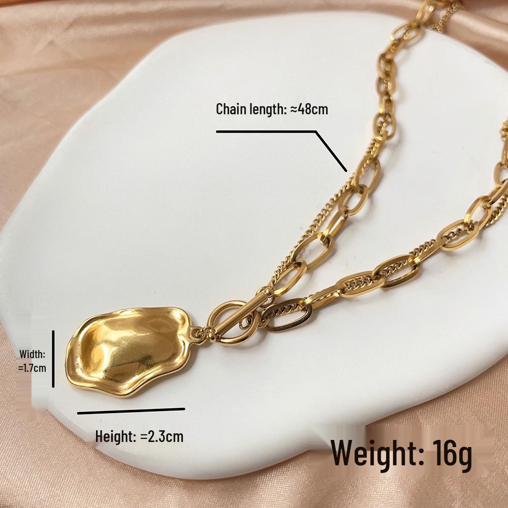 Double-Layer Irregular Pendant Necklace, Titanium Steel, European & American Style – Women's Christmas Gift