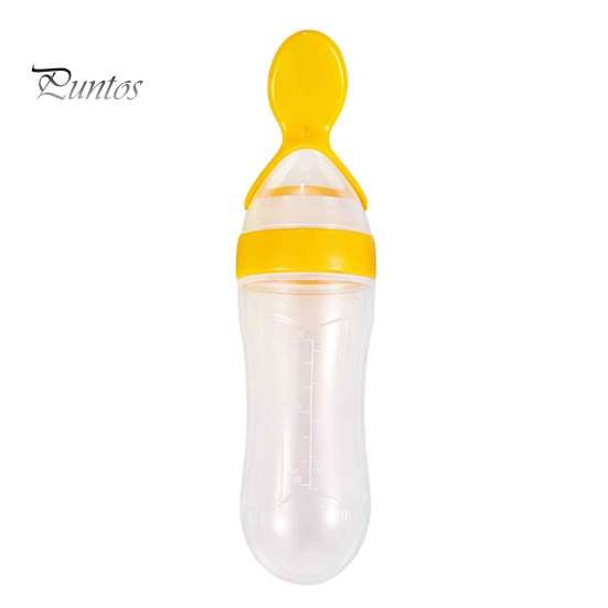 Infant Complementary Food Feeder Baby Silicone Squeeze Spoon, Single-handed Rice Cereal Bottle with Flow Control, Easy Clean Dispensing Spoon