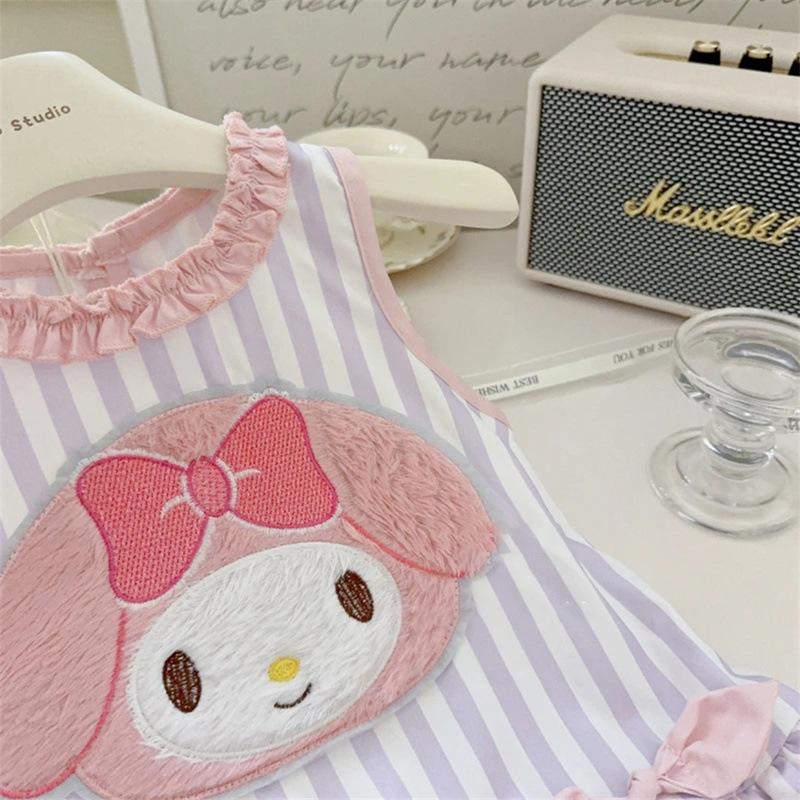Child star Yuanmei Ledi cute doll girl dress summer Korean version bow striped pink splicing skirt