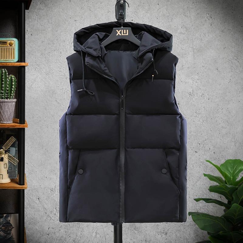 

Tooling cotton vest men s winter new large size loose hooded casual jacket thickened thermal vest vest vest M чорний