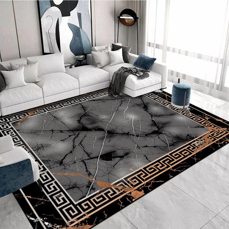 Luxury Black White Marble Print Carpet for Living Room Decor Sofa Coffee Table Rugs Bedroom Lounge Nonslip FloorMat Kitchen Rugs