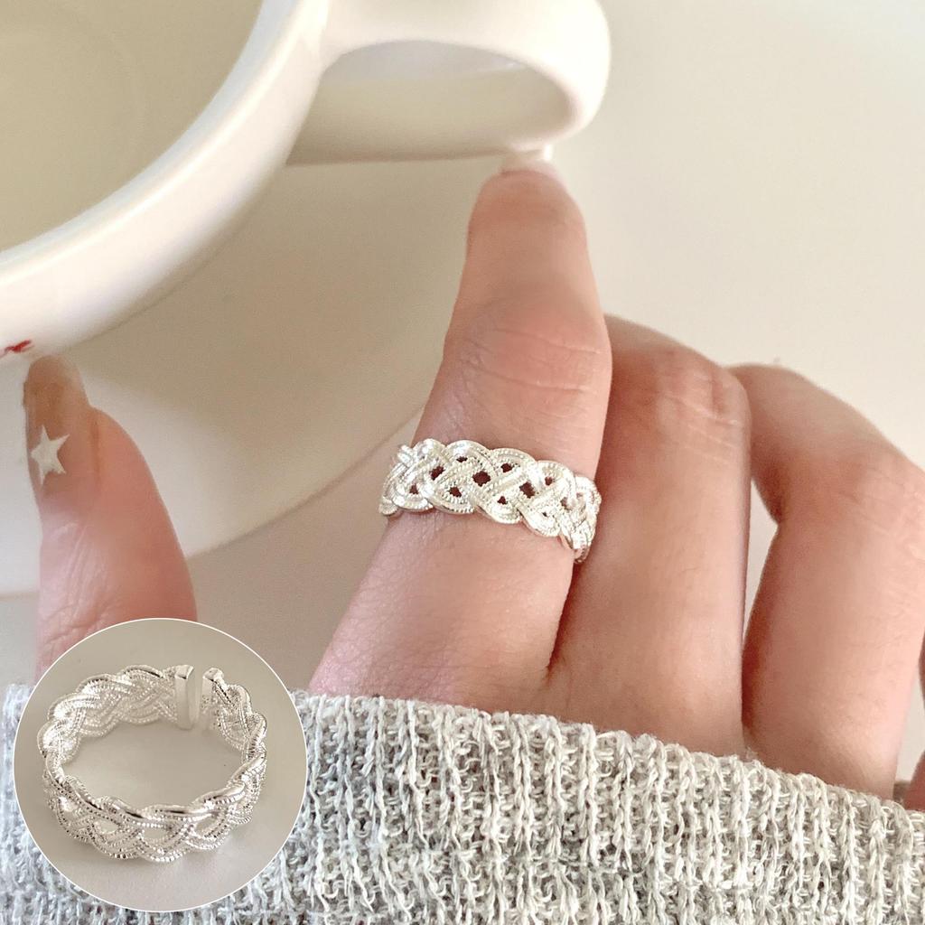 Eleganter gefrosteter matter breiter offener Ring für Damen - S925 versilbert, trendiger INS-Stil