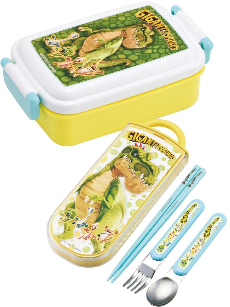 Skater Bento Trio and Antibacterial Made In Gigantosaurus TACC2AG Kids' Set, Chopsticks, Spoon, Fork, Cutlery, Easy-Open Slide-Open Design, Japan,