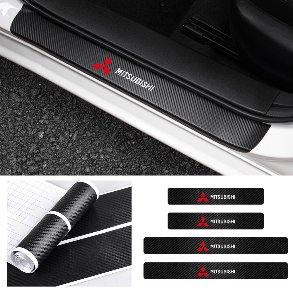 4PCS Car Door Sill Scuff Plate Decor Carbon Fiber Stickers For Mitsubishi X Colt Outlander Pajero Lancer Eclipse Cross Ralliart