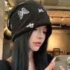 Autumn Winter Warm Bonnet Girls Elastic Skull Caps Korean Baggy Beanie Hats Hip Hop Streetwear Butterfly Pullover Hat