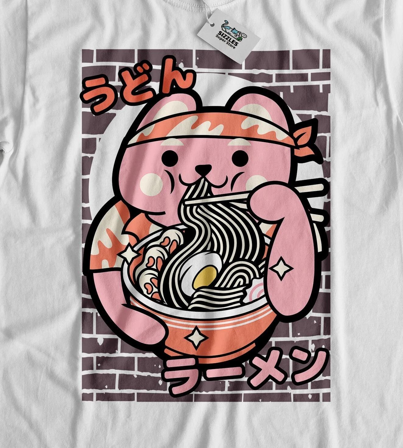 Unisex Funny Japanese Dog Eating Ramen Noodles T-Shirt Noodles Dish Gifts L