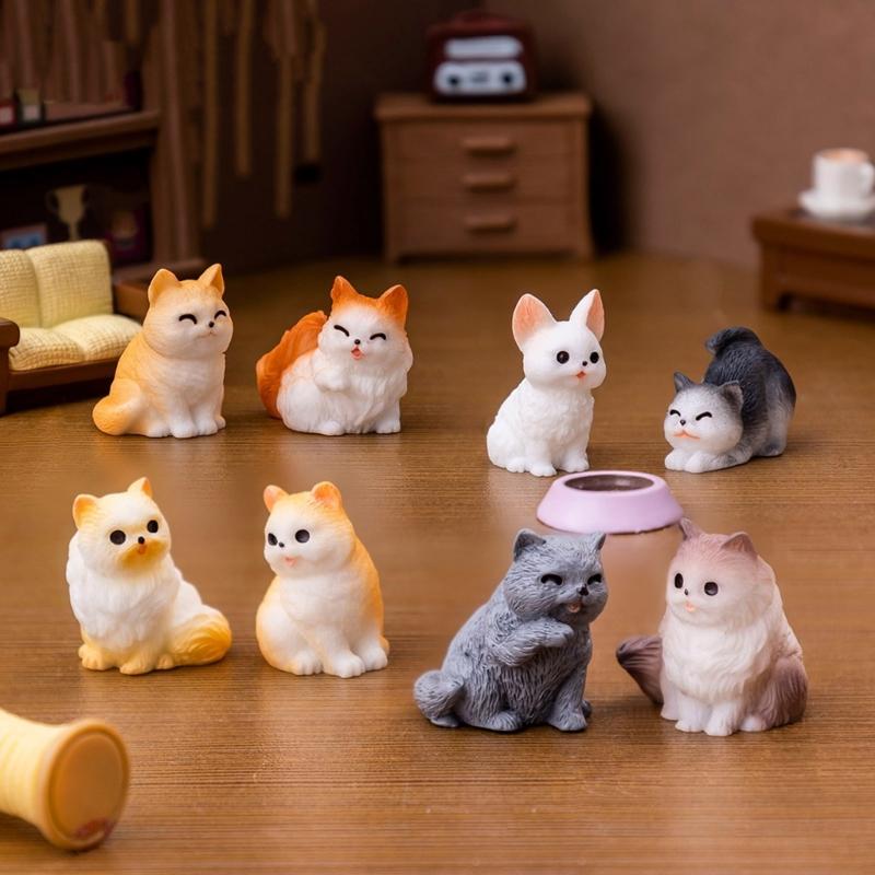 12PCS Simulation Resin Cats Model Figurine Safe Desktop Ornament Accessories For Creative Garden Landscape Display