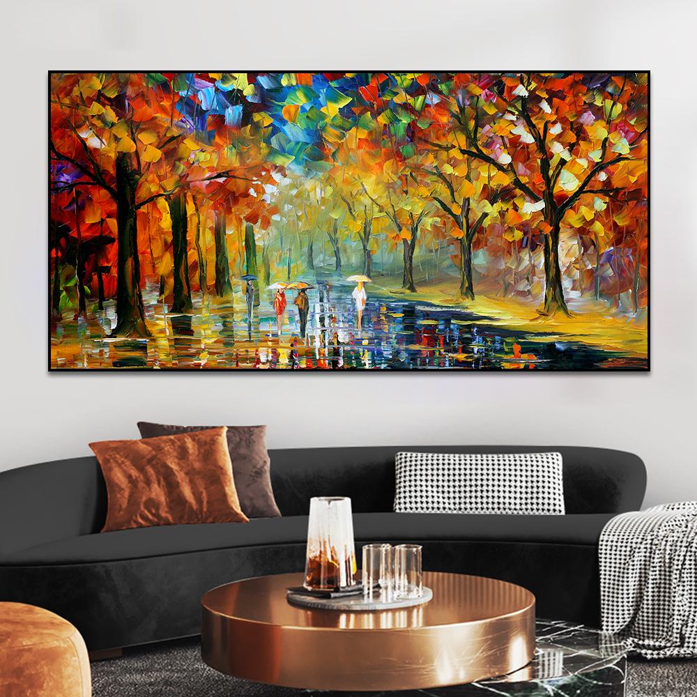Moderne Bunte Abstrakte Leinwanddrucke Kunst Regnerische Gartenlandschaft Poster Bild Wandkunst Malerei für Wohnzimmer Schlafzimmer