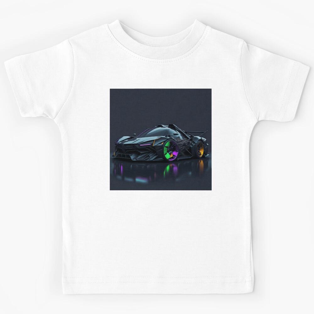 Neon Dreams: A Vibrant Formula 1 Car Design with a Cyberpunk Twist Kids T-Shirt 110