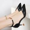 Fashion 2025 New Baotou Large High Heel Sandals for Women, European and American Fashion, Pointed One Piece Buckle with Thin Heels