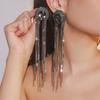 European and American Earrings Full of Diamonds and Long Fringed Crystal Earrings Women's Exaggerated Dinner Dress Banquet Earrings