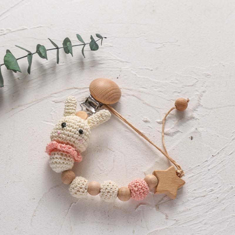 Baby Crochet Bunny Pacifier Clip Cartoon Pacifiers For Babies Newborn Infant Nipple Holder Infant Gifts Newborn Baby Accessory