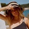 JapaneseIns Stripe 100% Raffia Bucket Hats Women Woven Color Matching Summer Beach Vacation Sunshade Fashion Foldable Sun Hats