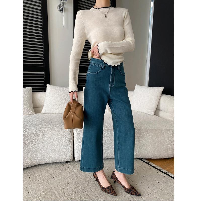 Sinan Petite s Plus Velvet High-Waisted Wide-Leg Jeans SN8293 Large аква голубой