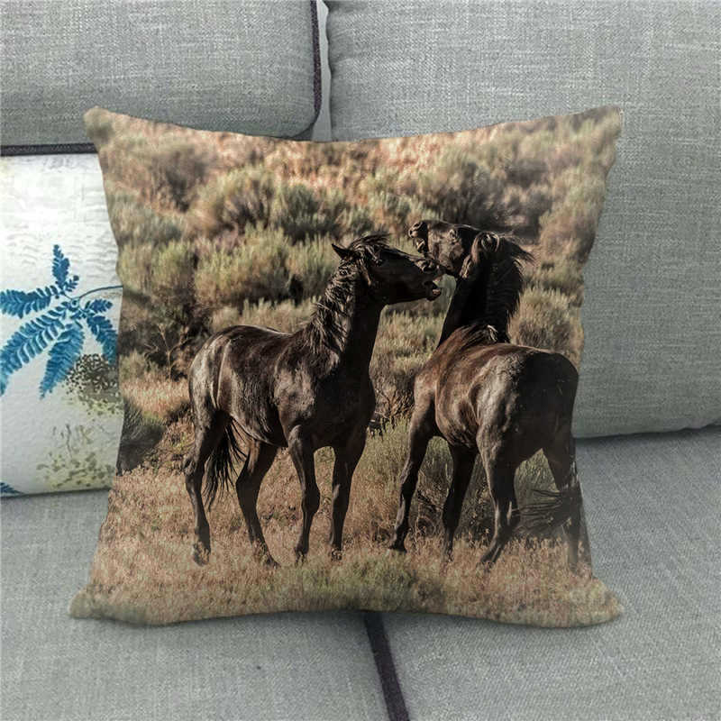 Wild Horses Galloping On The Grassland Digital Printing Short Plush Pillow Covers For Car Sofa Office Cushion Cover Home Goods