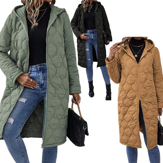 Cross-border European and American New Long Hooded Casual Jacket Women's Cotton Clothes