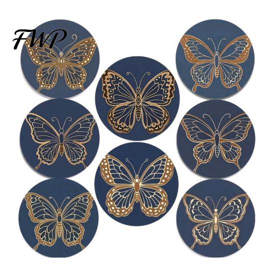 Furniture Protection Coaster 8PCS Coasters, Colorful Wood with Non-Slip Heat Insulation Party Drink Coasters Set Waterproof Holder, for Home C