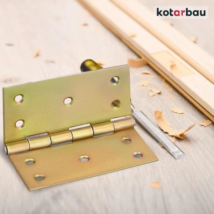 Lot de 10 Charnières de meubles - 100mm x 100 mm - Galvanisées - Jaune - KOTARBAU