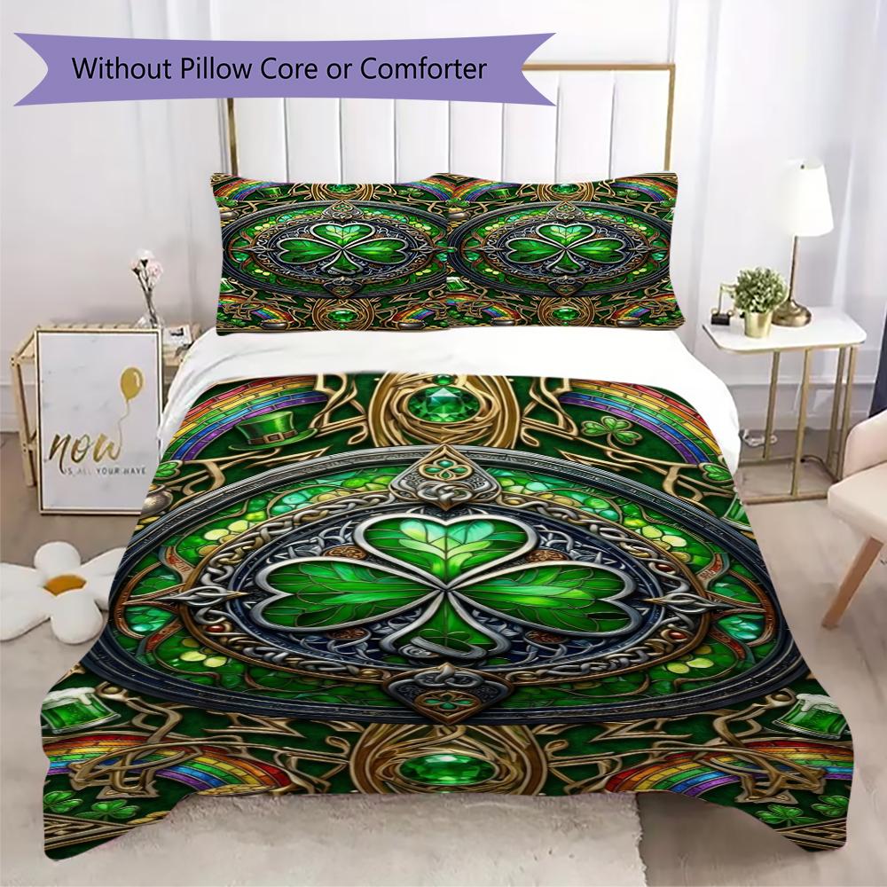 St.Patrick's Day Pattern Bedding Uilt Set Uilt Cover Pillowcase Home Decoration Birthday Gift (1 * Duvet Cover + 2 * Pillowcase Without Core)82