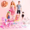 UCanaan Family Dolls Set of 6 People with Dad Pregnant Mom 3 Kids and Baby Boy In Mommy's Tummy and 70 Pcs Accessories for Education and Gift Best
