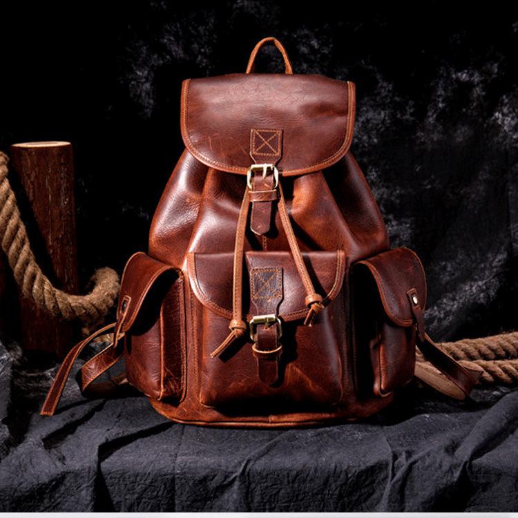 Crazy Horse Leder Ausgelagert Freizeit Reise Rucksack Große Kapazität Damen Geschäftsreise Rucksack Herren Echtes Leder Reisetasche