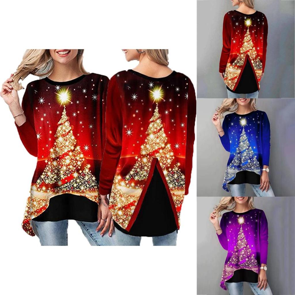 Stylish Women Christmas Tree Tops Long Sleeve Casual Xmas Pullover T Shirt Blouse