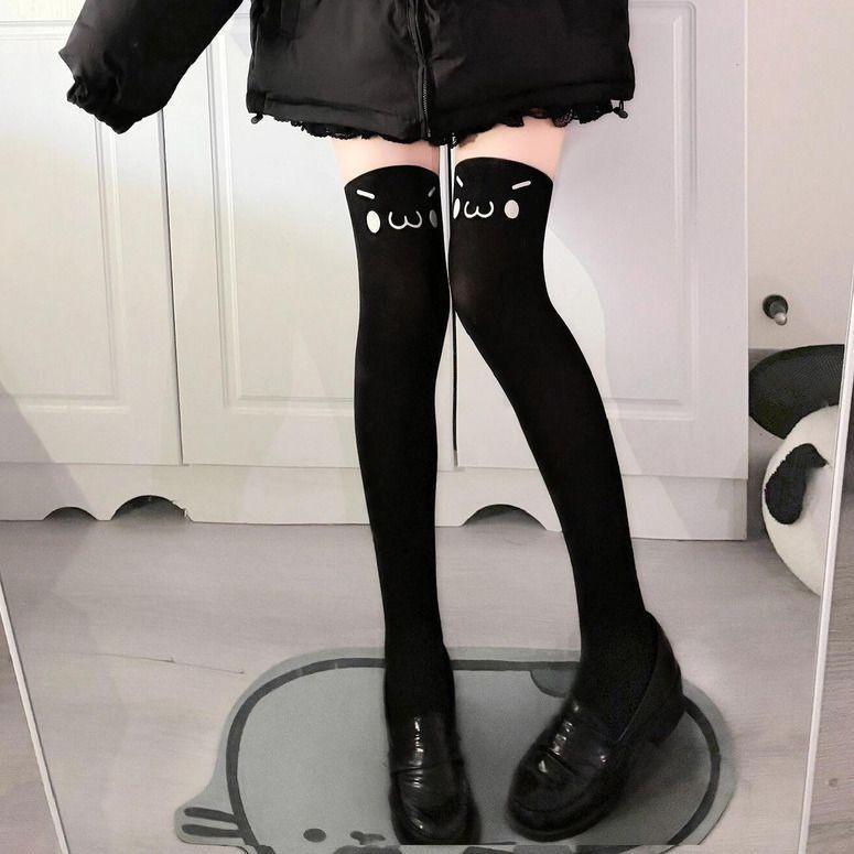 Cute Printed Socks Long Tube Knee Socks Jk Thigh Socks Japanese Two-Dimensional Black Stockings High Tube Socks
