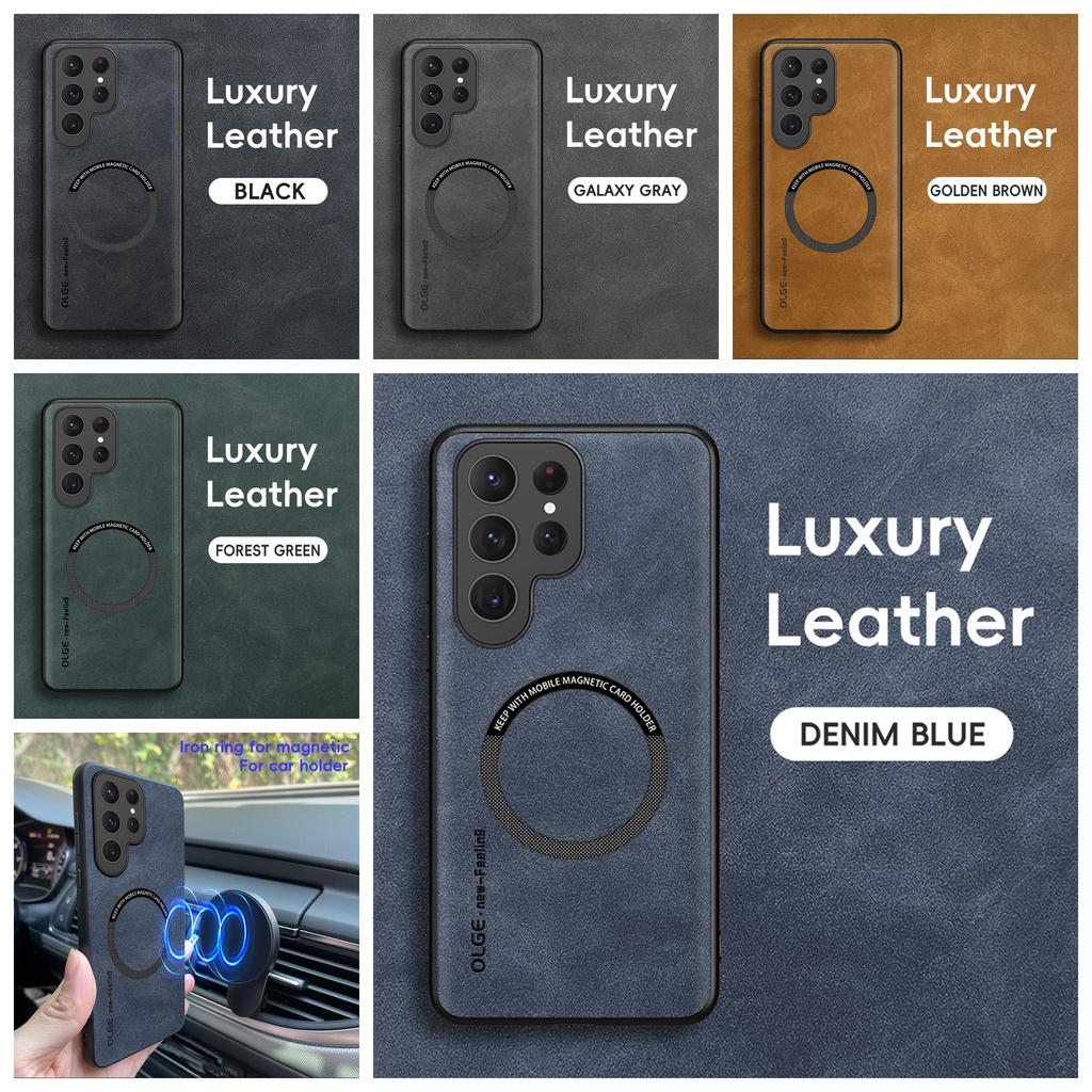 Retro Leather Soft Case for Samsung Galaxy S25 Edge S24 S23 S22 S21 S20 Ultra Plus FE Magnetic Wireless Charging Back Cover