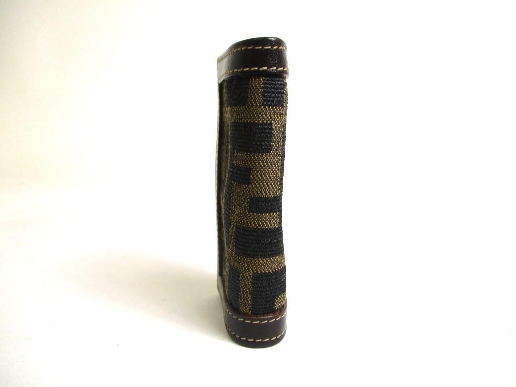 Authentic FENDI Zucca Khaki Canvas Dark Brown Leather 6pics Key Chain #a455  Refurbished