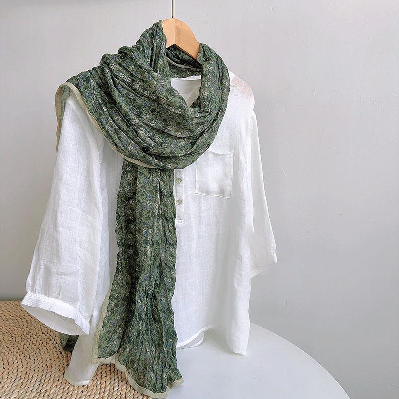 Autumn Winter Floral Scarf Retro Versatile Korean Version Cotton And Linen Scarves Women'S Thin Breathable Shawls