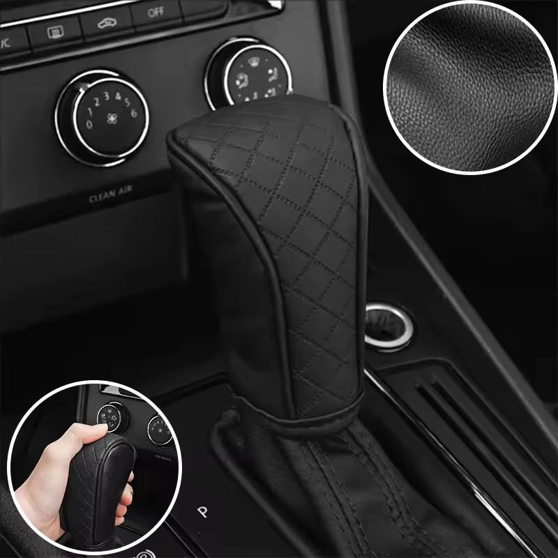 Mobidea Breathable Cowhide Gear Shift Cover - Carbon Fiber Patterned Leather Anti-Slip and Non-Destructive Installation